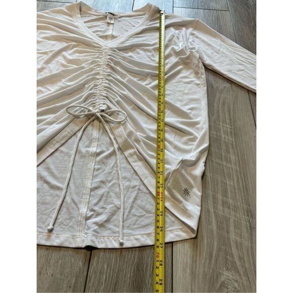 Athleta women's bright white oversized Crossover Ruched athletic Top size small - Picture 7 of 11